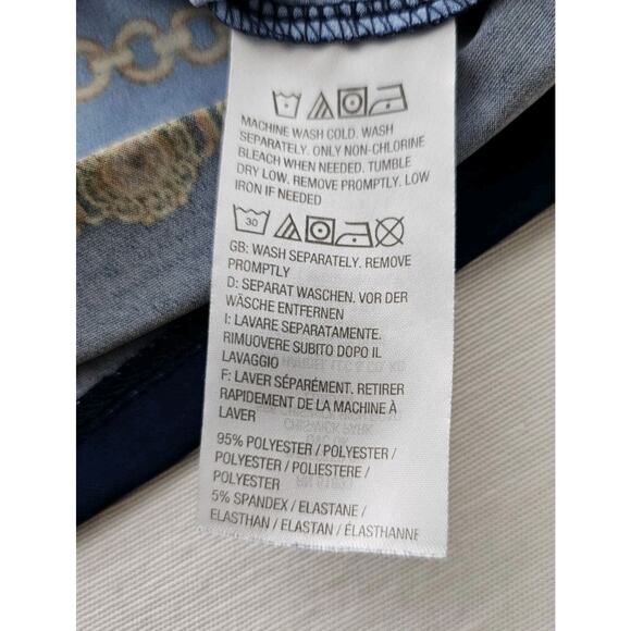 Susan Graver Liquid Knit Printed Turtleneck Blouse Top 3X Plus Size Blue Shirt - Picture 10 of 13